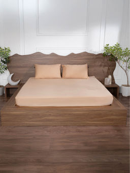 BELIHODE - 500 TC, Pure Cotton Solid Fitted Queen bedsheet witrh 2 pillow cover