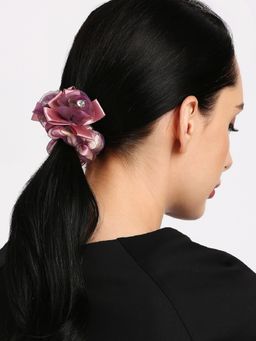 OOMPH - Jewellery Purple Pink Floral Printed Double Layer Organza Satin Scrunchy