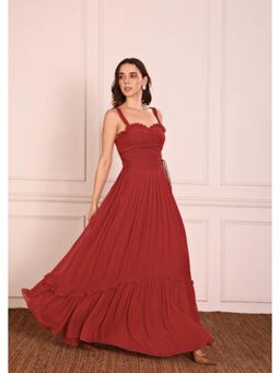 SEORAA - Clarette Red Georgette Flared Dress