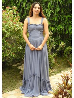SEORAA - Daphne Blue Georgette Flared Dress