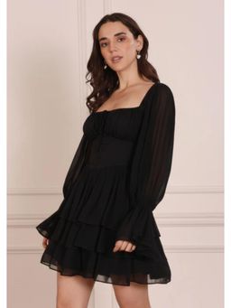SEORAA - Ebonique Black Georgette Flared Dress