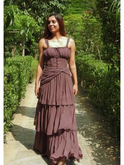 SEORAA - Vionette Wine Georgette Flared Dress