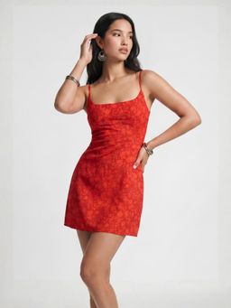NISHORAMA - Red Danna Detachable Sleeves Short Dress