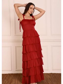 SEORAA - Vivienne Red Chiffon Flared Dress