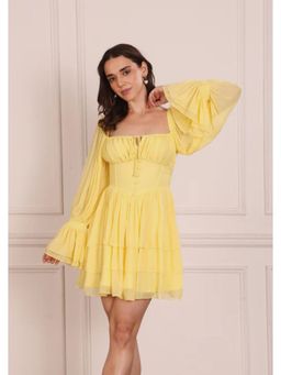 SEORAA - Lunara Yellow Georgette Flared Dress