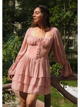 SEORAA - Rosabelle Pink Georgette Flared Dress