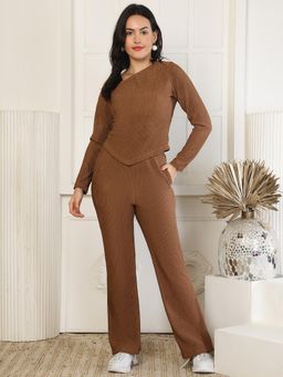 JAKANARY - Brown Polyester Solid Co-Ord Set