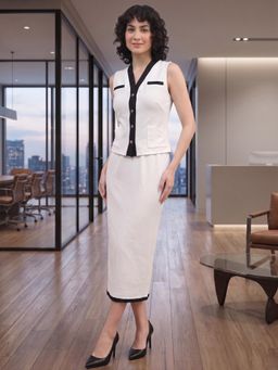 JAKANARY - White Polyester Solid Top and Skirt
