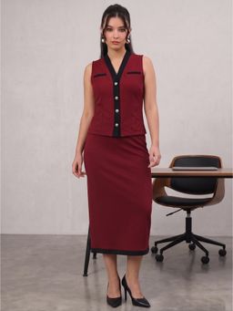JAKANARY - Red Polyester Solid Top and Skirt