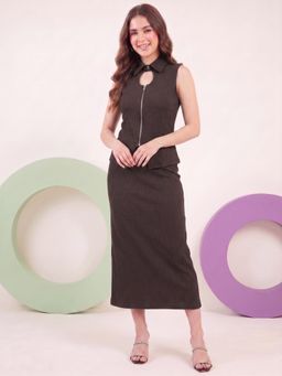 JAKANARY - Brown Polyester Solid Top and Skirt