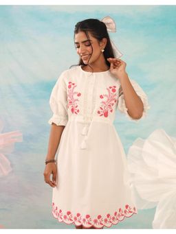 STUDIO MISRI - White Cotton Embroidered Dress