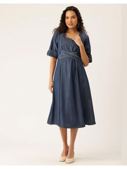 STUDIO MISRI - Navy Blue Denim Solid Dress