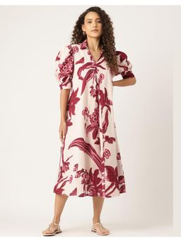 STUDIO MISRI - Wine Cotton Flex Printed Dress