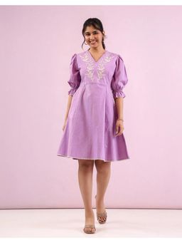 STUDIO MISRI - Purple Rayon Embroidered Dress