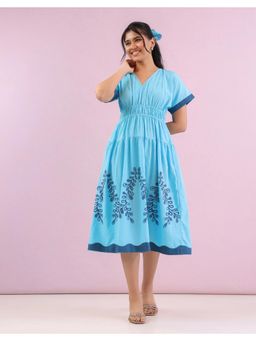 STUDIO MISRI - Blue Rayon Embroidered Dress