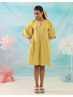 STUDIO MISRI - Yellow Rayon Embroidered Dress