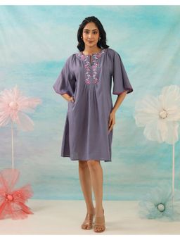 STUDIO MISRI - Purple Rayon Embroidered Dress