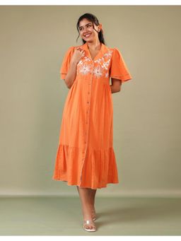 STUDIO MISRI - Orange Cotton Embroidered Dress