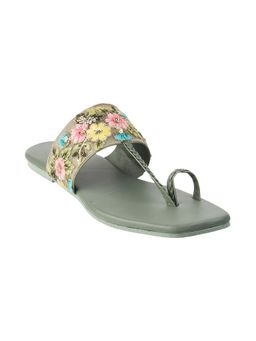 Mochi - Womens Green Flat ChappalsMochi Floral Green Flats