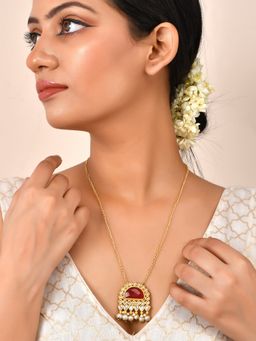 Silvermerc Designs - Kundan Gold Plated Necklace Red
