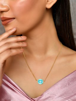 Silvermerc Designs - Brass Gold-Plated Chain Necklace Turquoise