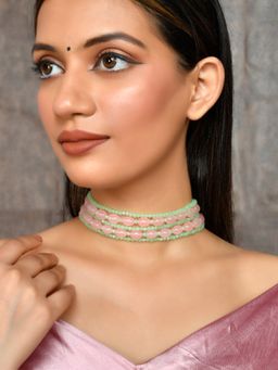 Silvermerc Designs - Gold-Plated Real Stones Choker Necklace Pink