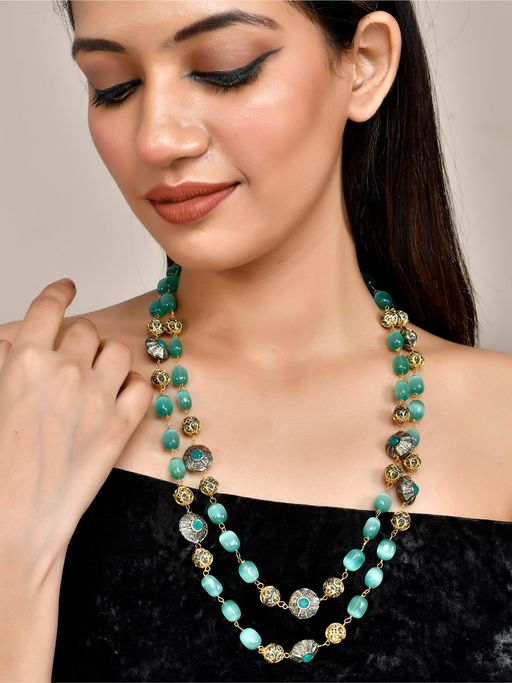 Silvermerc Designs Beads Gold Plated Layered Necklace Green