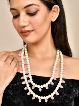 Silvermerc Designs - Gold-Plated Layered Stones And Beads-Beaded Brass Necklace Pink