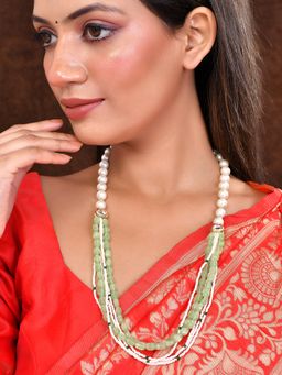 Silvermerc Designs - Green And Pearl Layered Necklace For Women