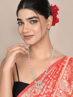 Silvermerc Designs - Kundan Necklace With Square Gemstone Pendant Necklace