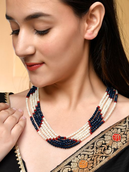 Silvermerc Designs Handcrafted Beautiful Long Layered Pearl Necklace For Women