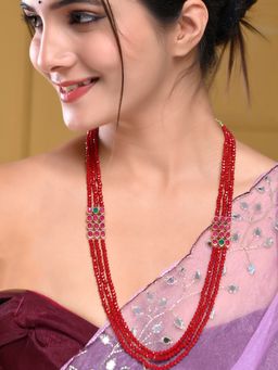 Silvermerc Designs - 3 Layer Kundan And Red Beads Necklace Red