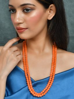 Silvermerc Designs - Long Layered Beads Necklace Orange