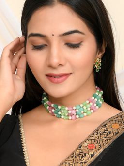 Silvermerc Designs - 4 Layer Pearl And Stone Beads Gold-Plated Choker Necklace