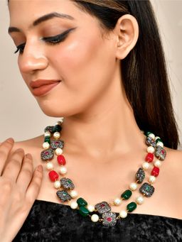 Silvermerc Designs - Beads Handcrafted Long Layered Necklace Multi-Color