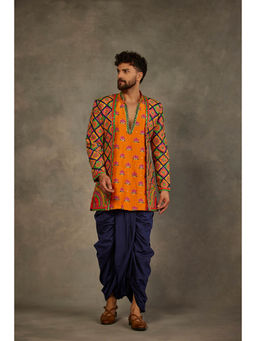 THE ROYALEUM ATELIER - Orange Embroidered Jacket with Kurta and Dhoti (Set of 3)