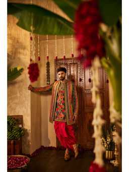 THE ROYALEUM ATELIER - Embroidered Multi Colour Jacket with Kurta and Dhoti (Set of 3)