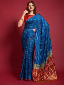 Akhilam - Womens Soft Silk Blue Printed Designer Saree With Unstitched Blouse Piece