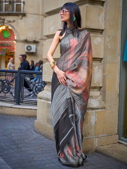 Akhilam - Womens Viscose Silk Charcoal Grey Woven Design Designer Saree With Unstitched Blouse Piece