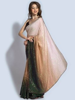 Akhilam - Womens Dola Silk Cream Embellished Designer Saree With Unstitched Blouse Piece