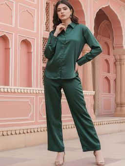 Lounge Dreams - Dark Green Satin Velvet Touch Co-Ord (Set of 2)