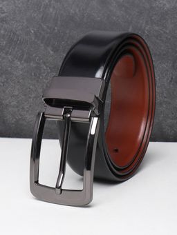 Teakwood - Men Black And Tan Solid Reversible Leather Belt