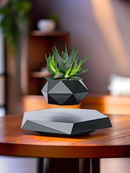 Ekhasa - Black Magnetic Levitating Flower Pot Floating Rotating Plant Pot (No Plant)