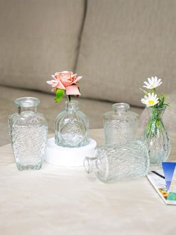 Ekhasa - White Glass Bud Vases for Home Decoration, Center Table & Water Plants (Pack of 5)