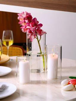 Ekhasa - Cylindrical Glass Vases for Home Decor & Water Plants, Candle Holder (Pack of 3)