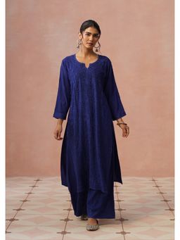House of Chikankari - Women Rayon Chikankari Blue Kurta with Pant