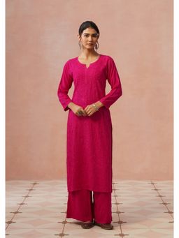 House of Chikankari - Women Rayon Chikankari Pink Kurta with Pant