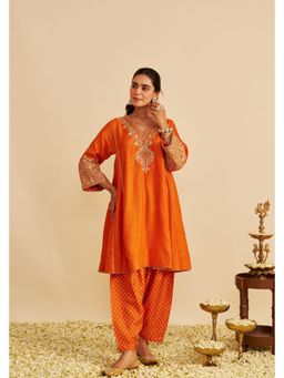 Sheetal Batra - Orange Thread Work Kurta with Salwar and Dupatta
