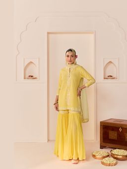 Sheetal Batra - Yellow Short Kurta with Garara and Dupatta