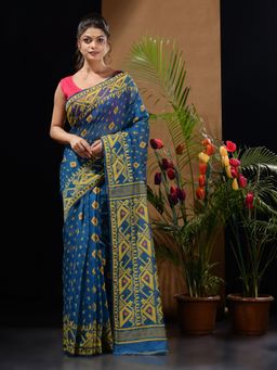 CHARUKRITI - Sapphire Blue Handwoven Saree with Woven Designs